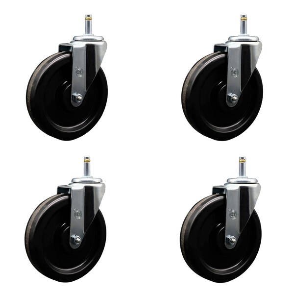 6'' Phenolic Swivel 7/16'' Grip Ring Stem Caster with Total Lock Brake, 4PK